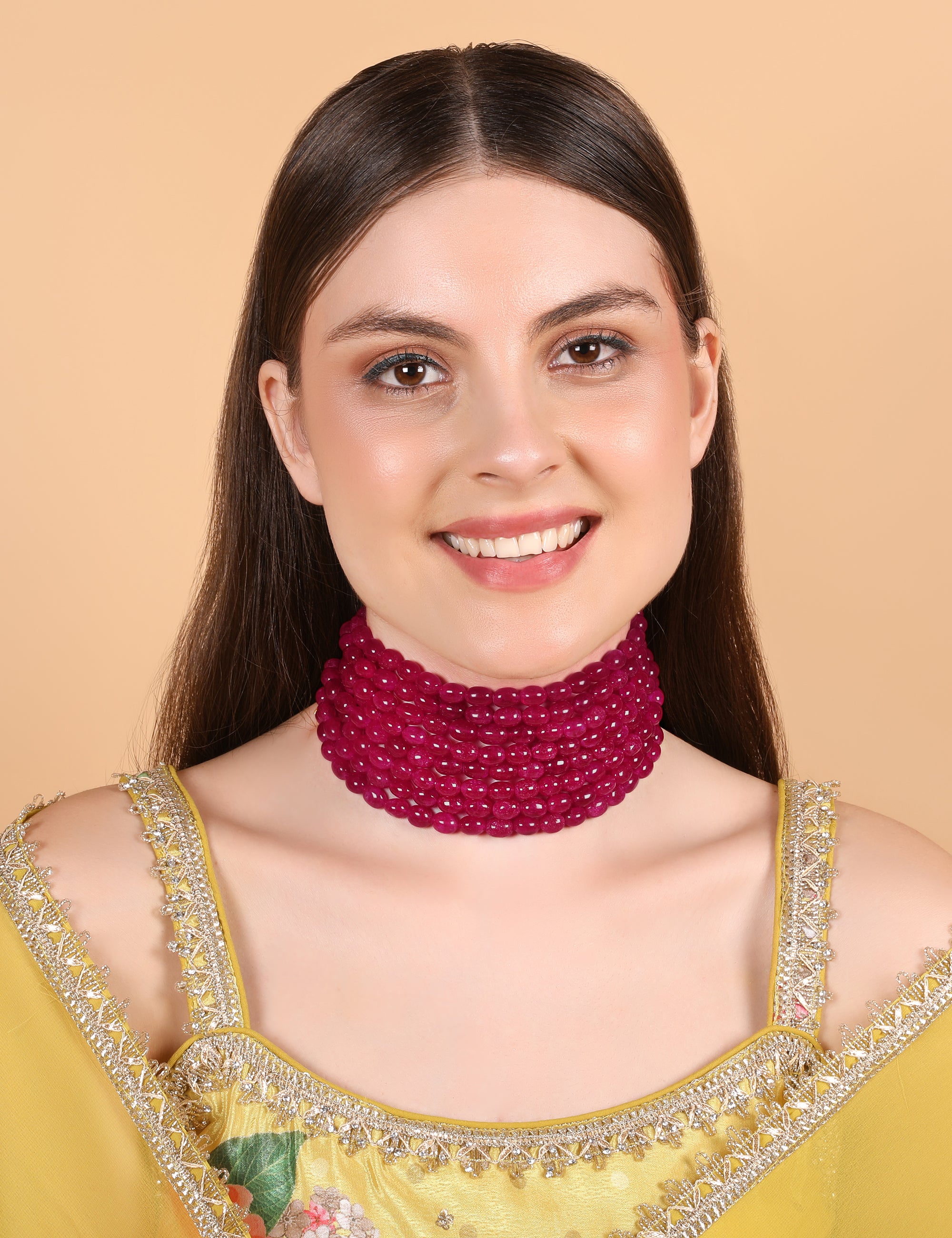 Crimson Royale Ruby Red Beaded Multilayer Choker - QUEENS JEWELS