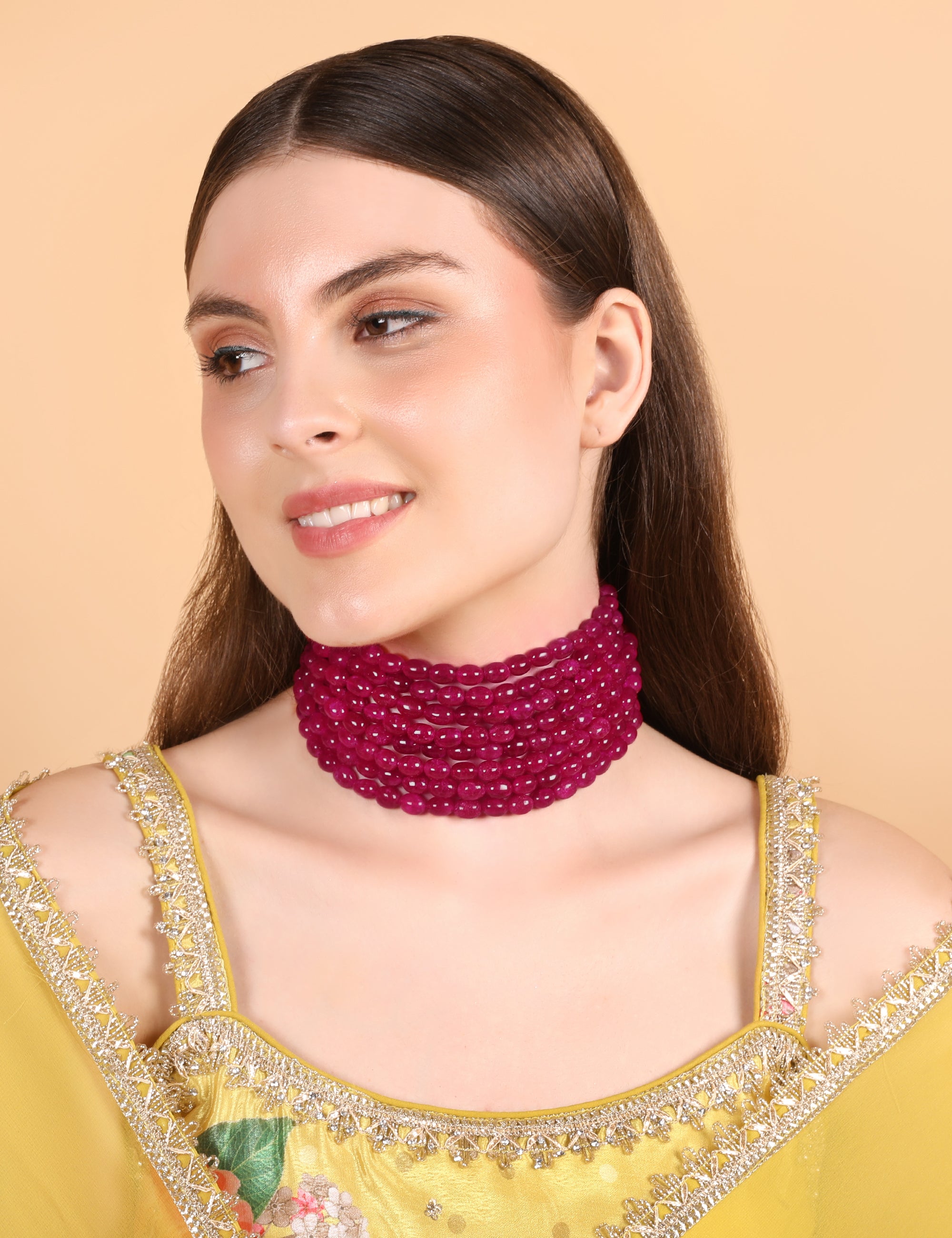 Crimson Royale Ruby Red Beaded Multilayer Choker - QUEENS JEWELS