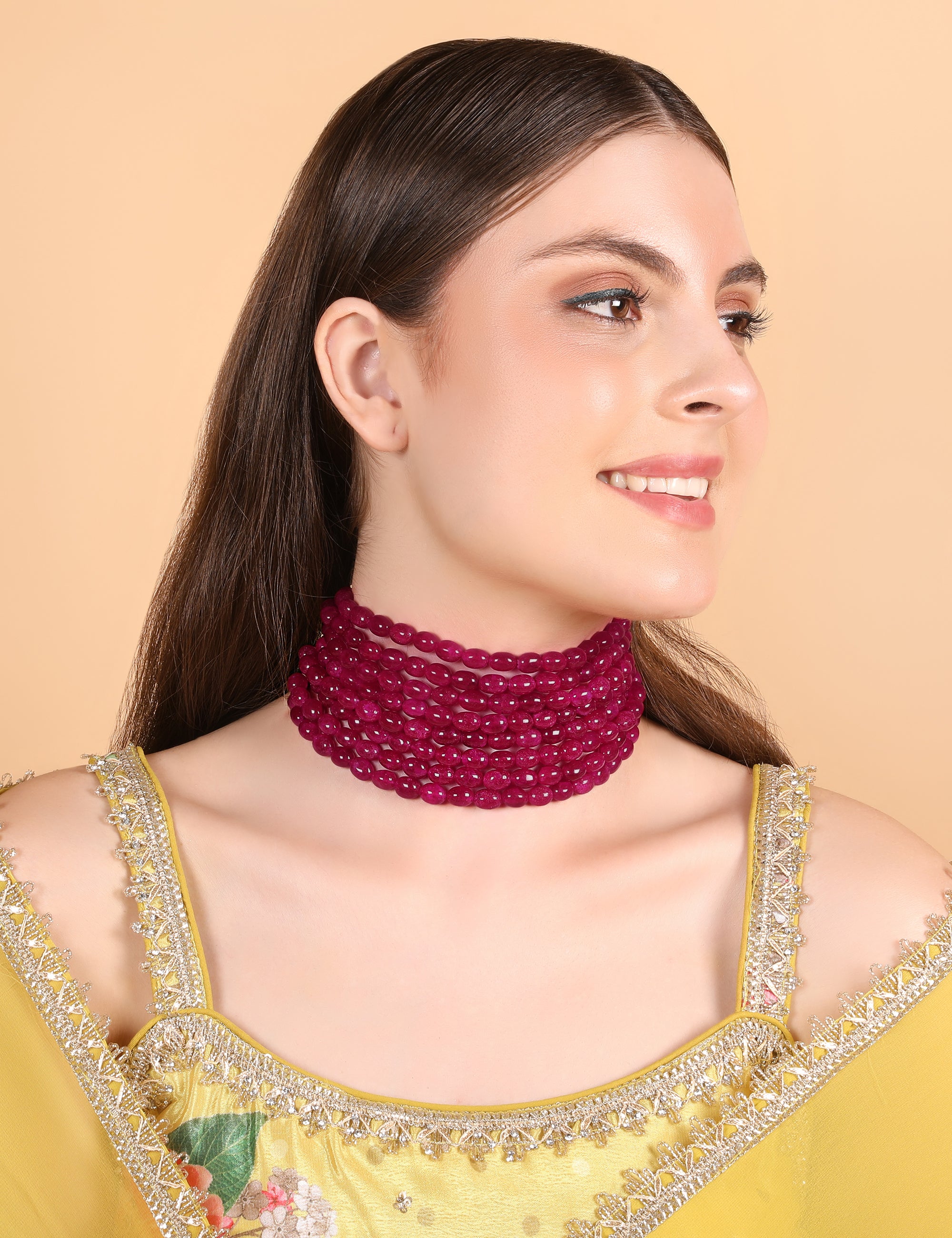 Crimson Royale Ruby Red Beaded Multilayer Choker - QUEENS JEWELS