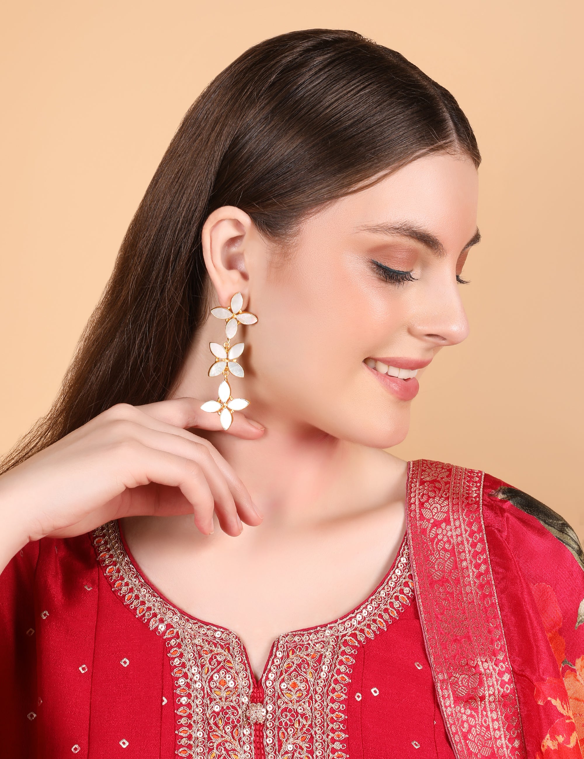 White Blossom Dangle Earrings - QUEENS JEWELS