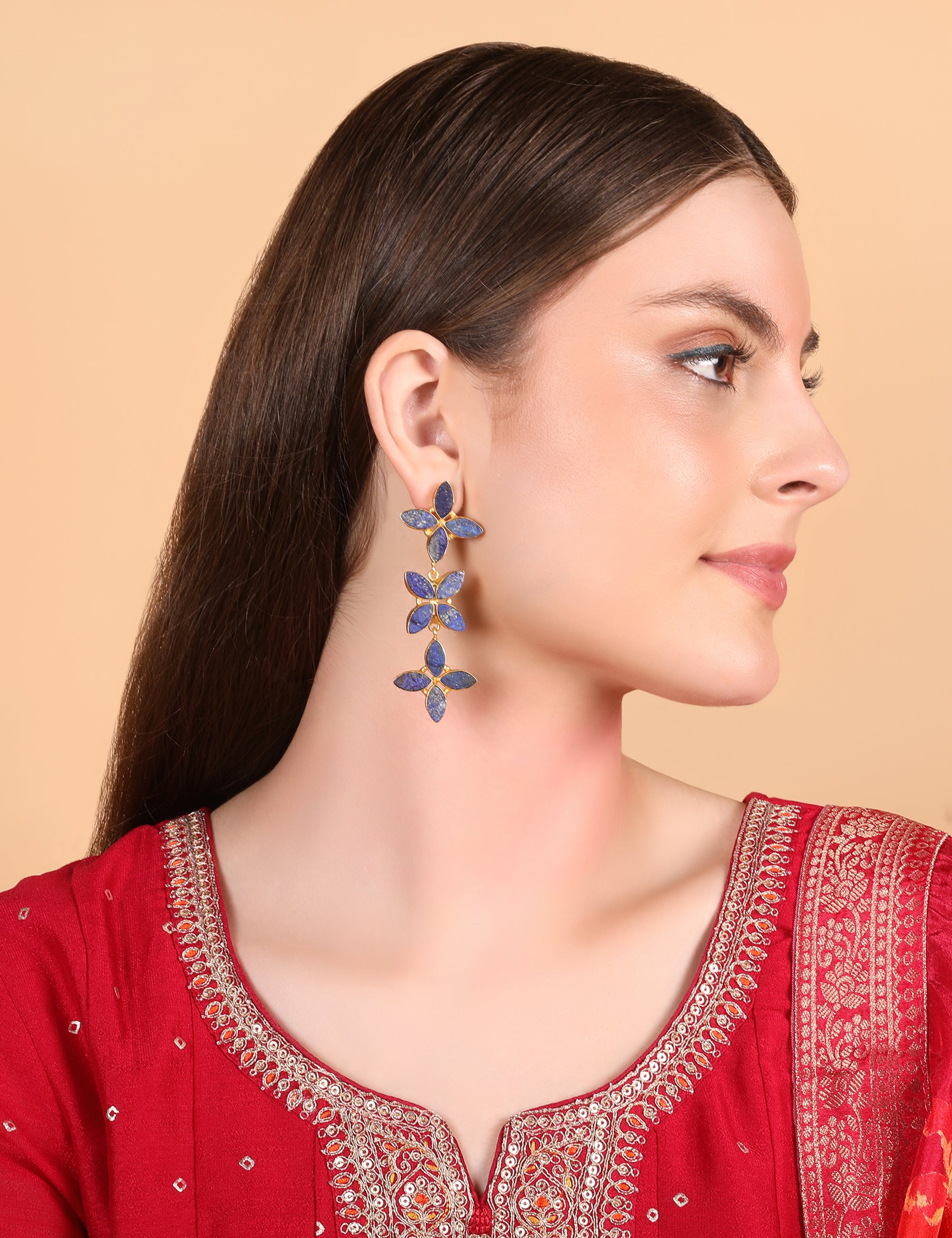 Blue Blossom Dangle Earrings - Lapis Lazuli - QUEENS JEWELS