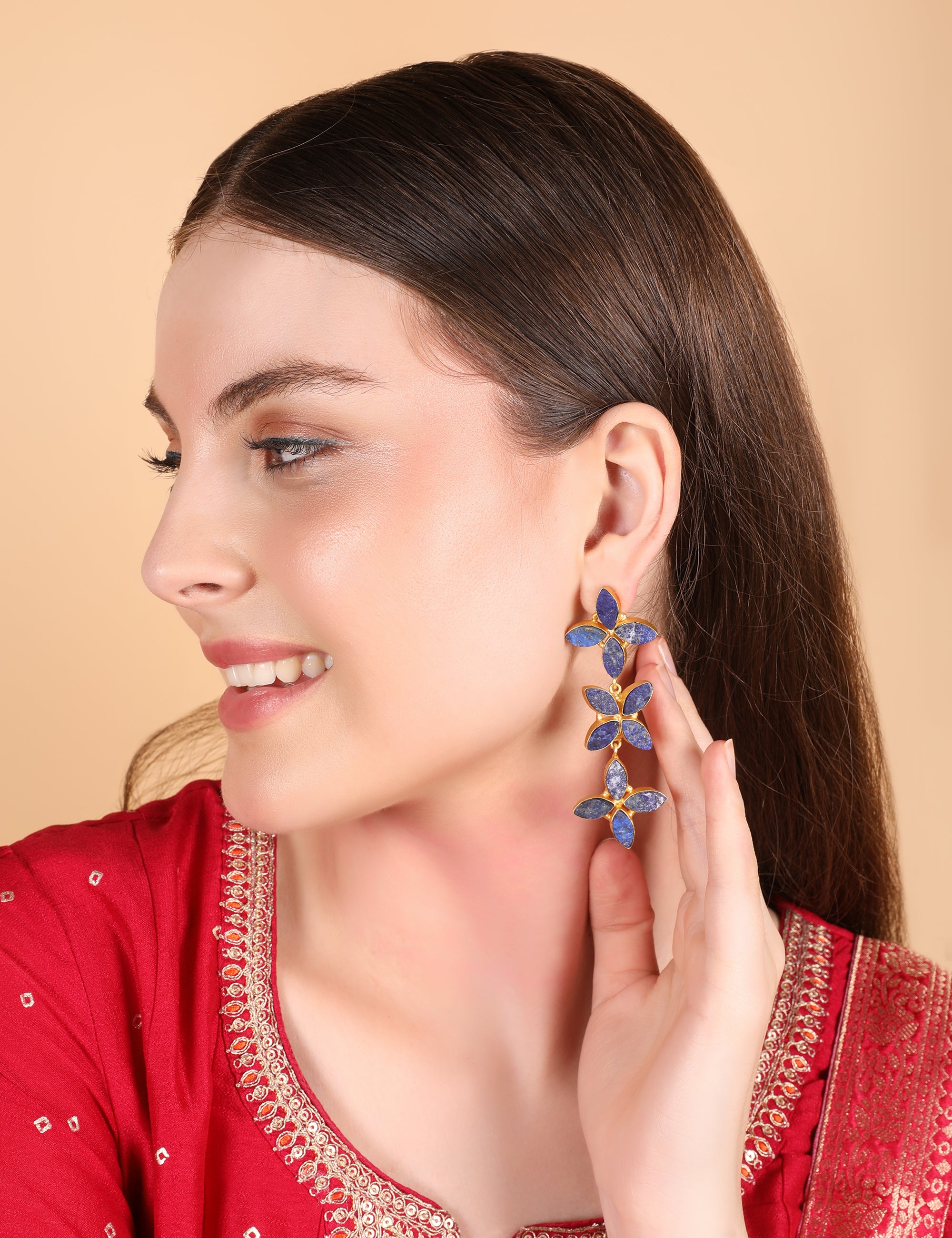 Blue Blossom Dangle Earrings - Lapis Lazuli - QUEENS JEWELS