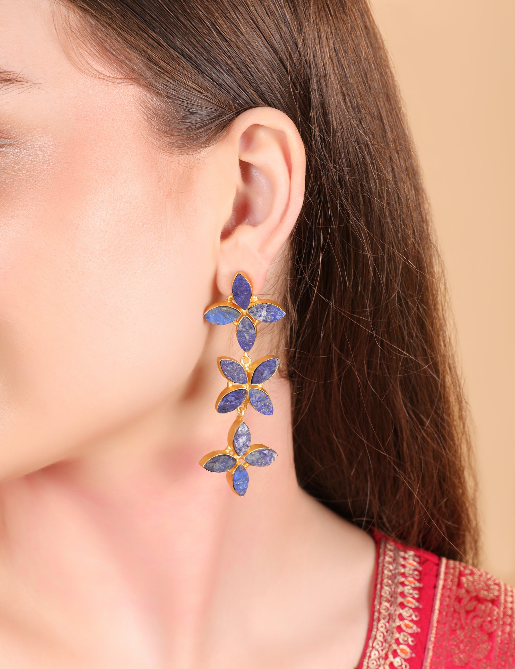 Blue Blossom Dangle Earrings - Lapis Lazuli - QUEENS JEWELS
