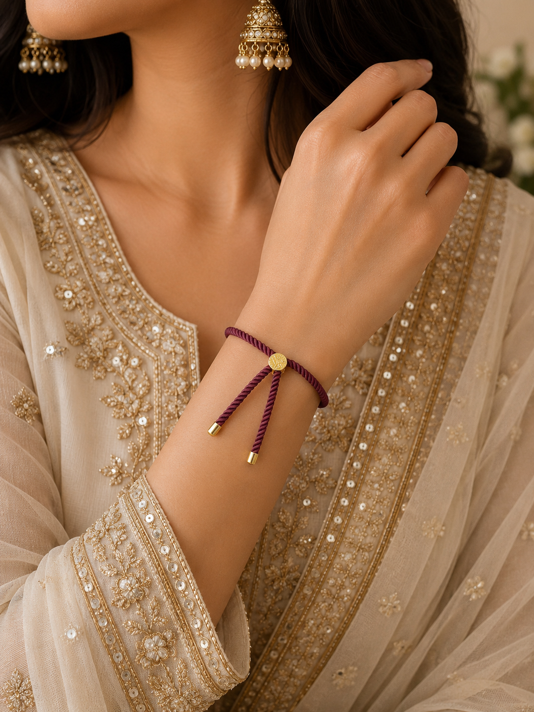 Maroon Jadau Thread Rakhi