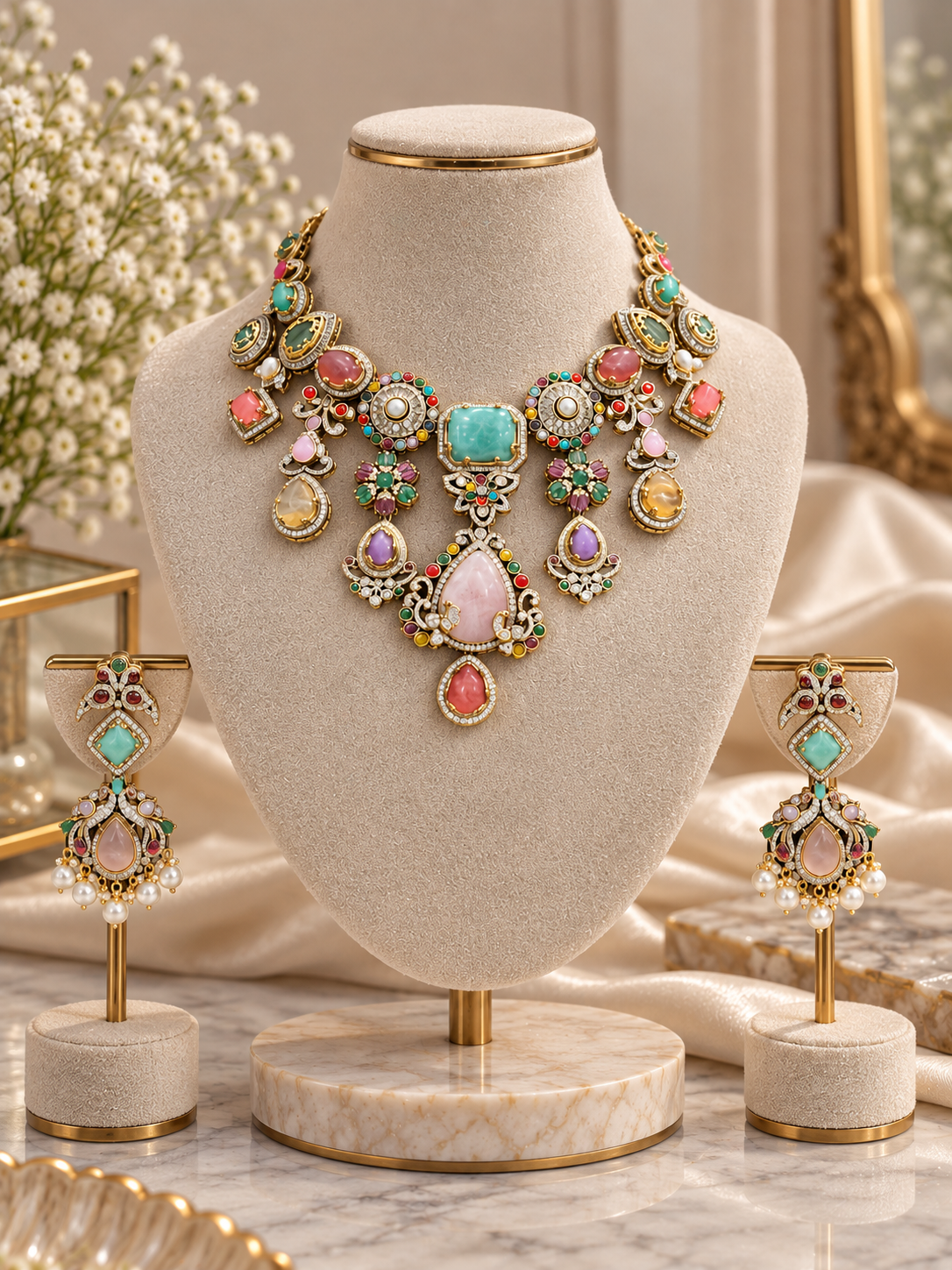 Meher Multicolor Kundan Necklace Set with Earrings