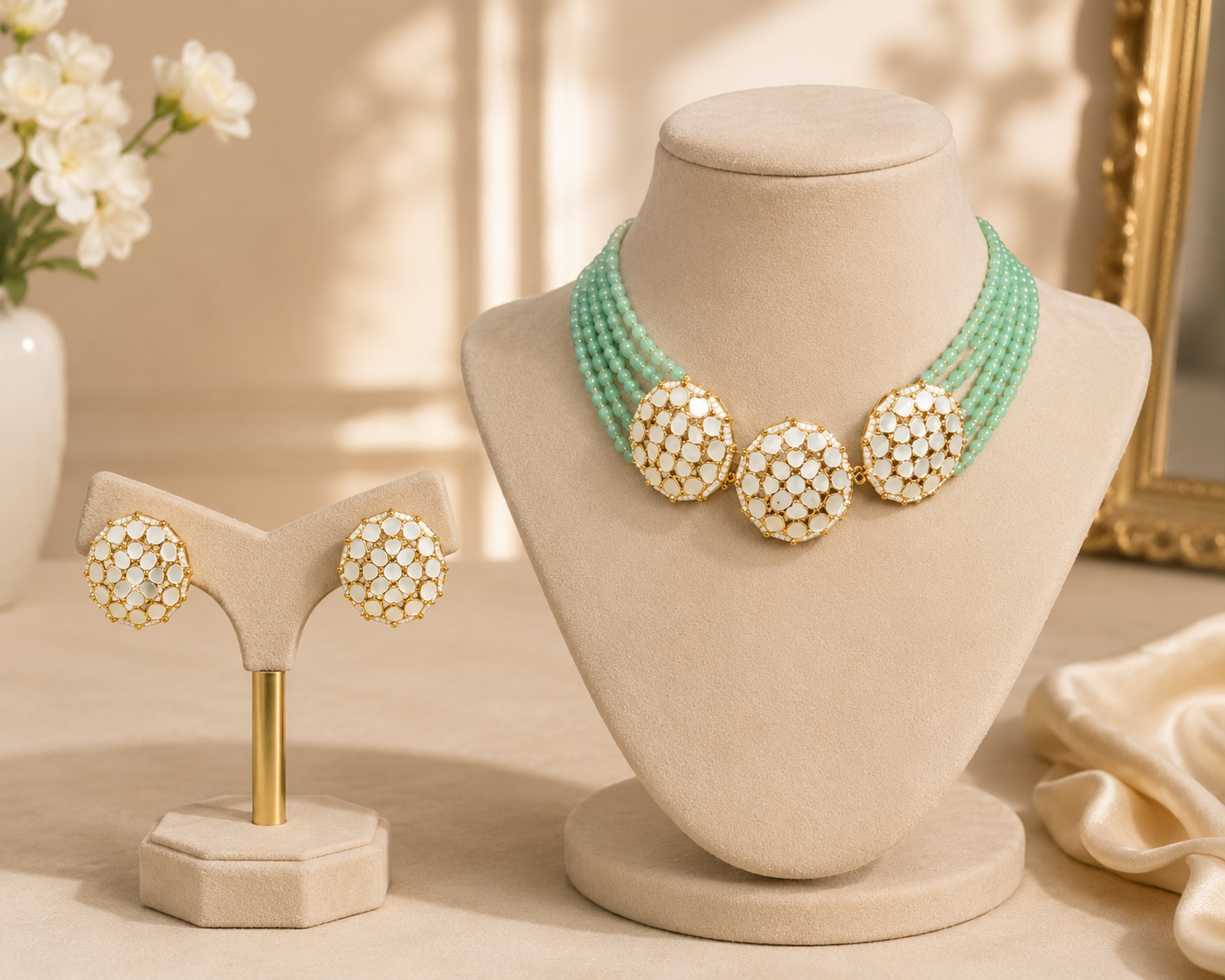 Mint Royale Kundan Choker Set - QUEENS JEWELS 