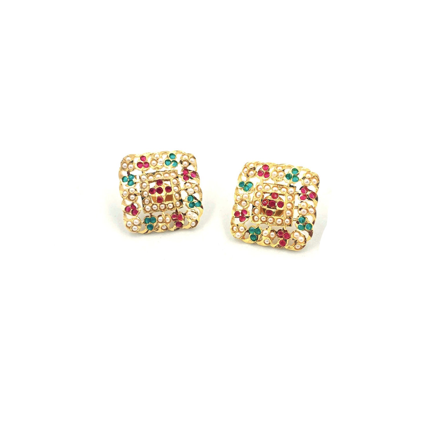 Multicolor Jadau Square Studs - QUEENS JEWELS