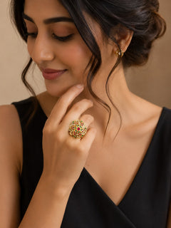 Multicolor Jadau Adjustable Ring - QUEENS JEWELS