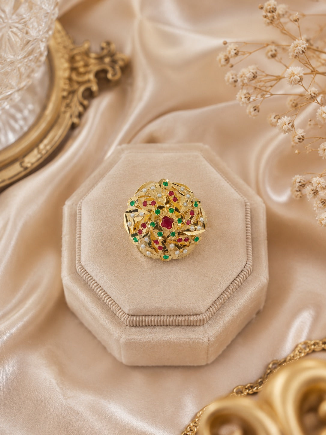 Multicolor Jadau Adjustable Ring