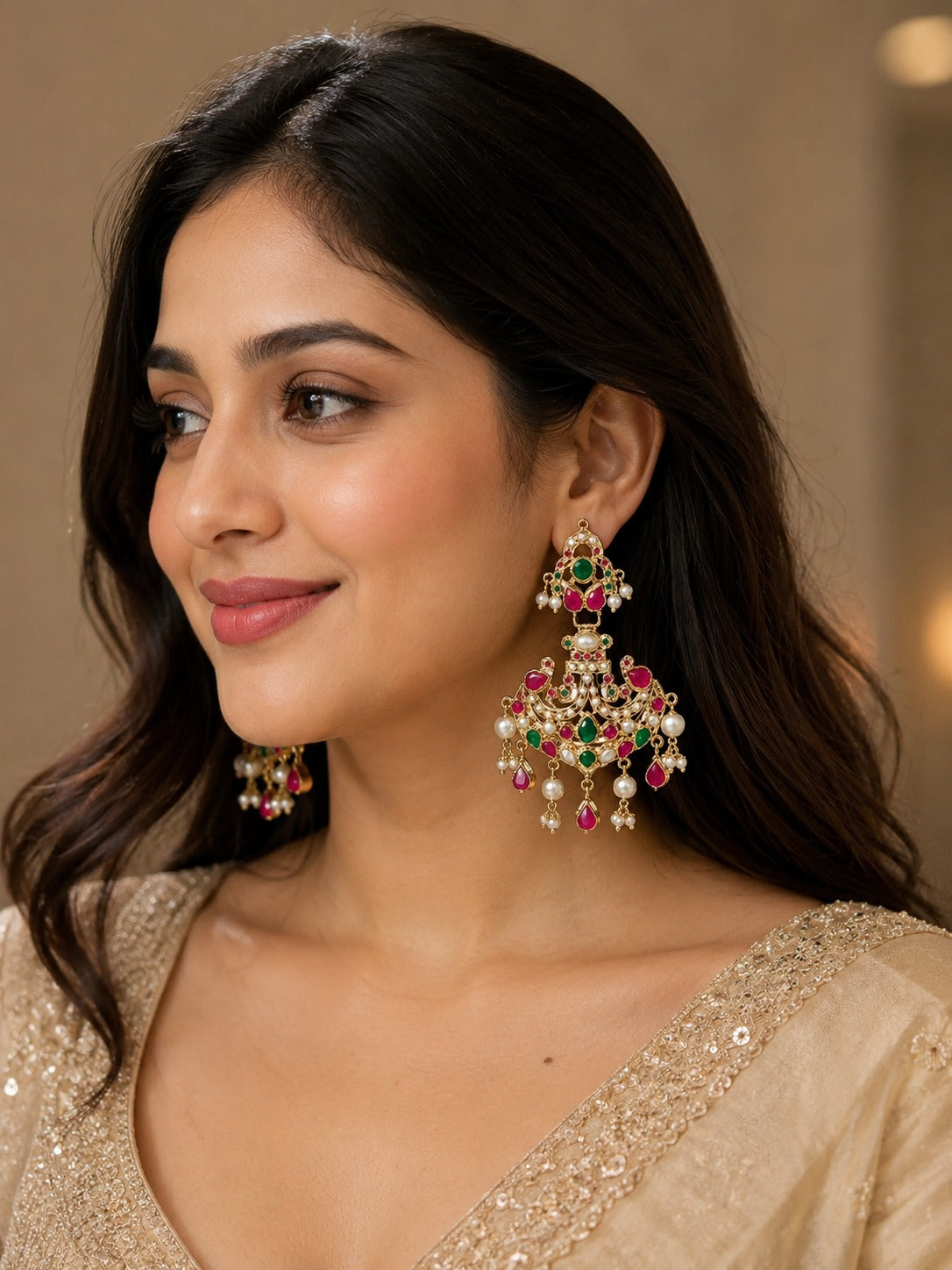 Multicolor Jadau Chandbali Earrings 2
