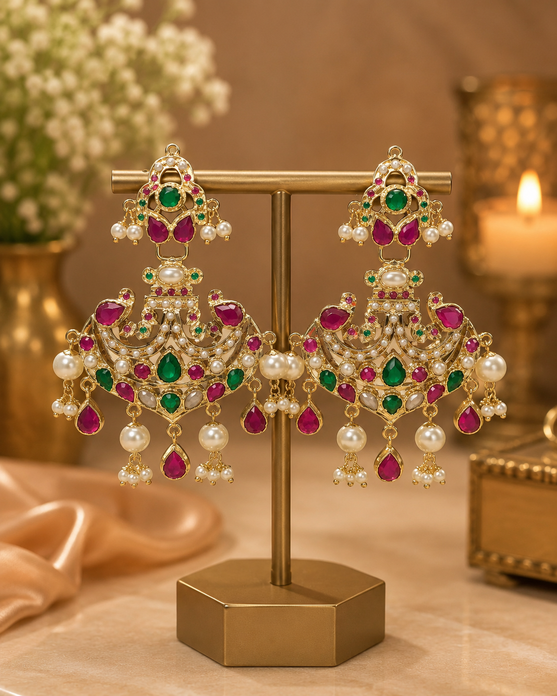 Multicolor Jadau Chandbali Earrings 