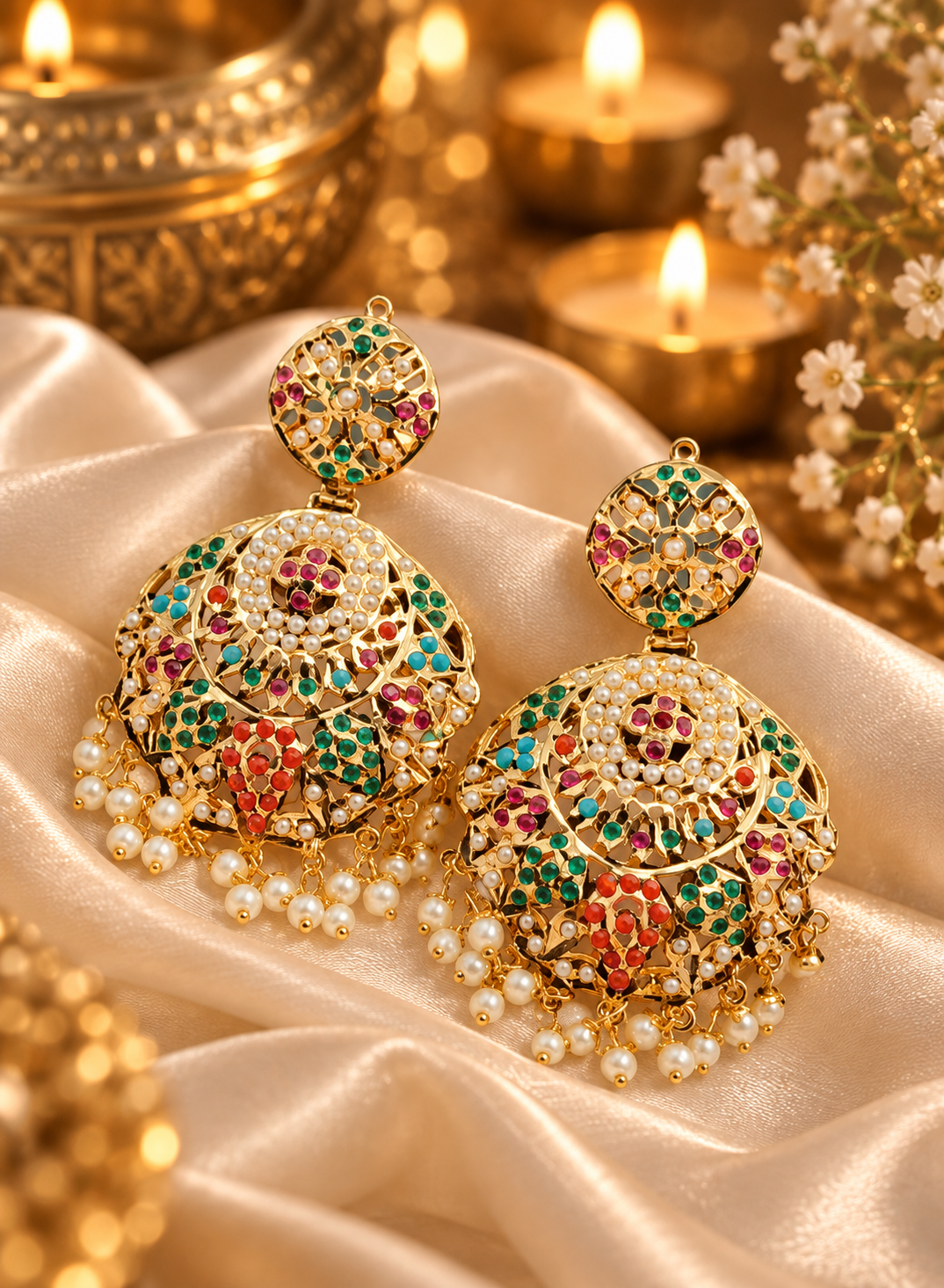 Alisha Jadau Chaandbali Earrings - QUEENS JEWELS
