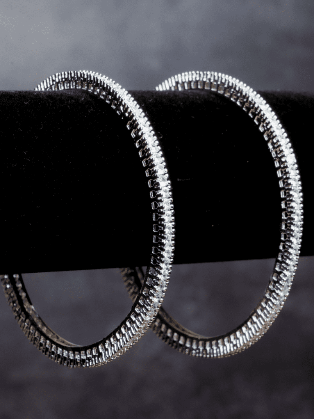 American Diamond Look Alike Bangle Pair - Silver tone - QUEENS JEWELS