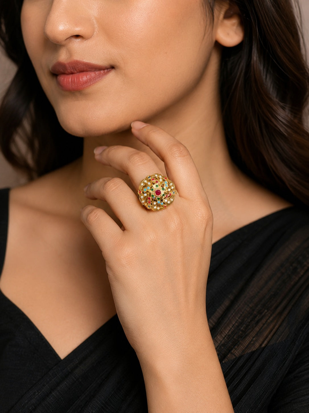 Navratan Jadau Adjustable Ring 
