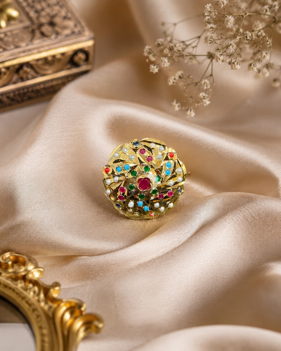Navratan Jadau Adjustable Ring 