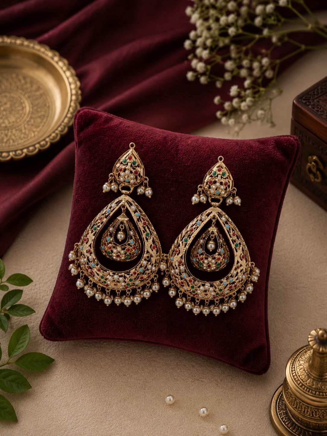Navratan Jhumka Chandbali Earrings 