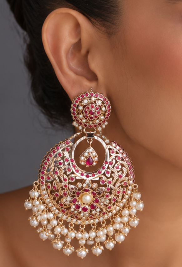 Navratan Opal jadau Chandbali