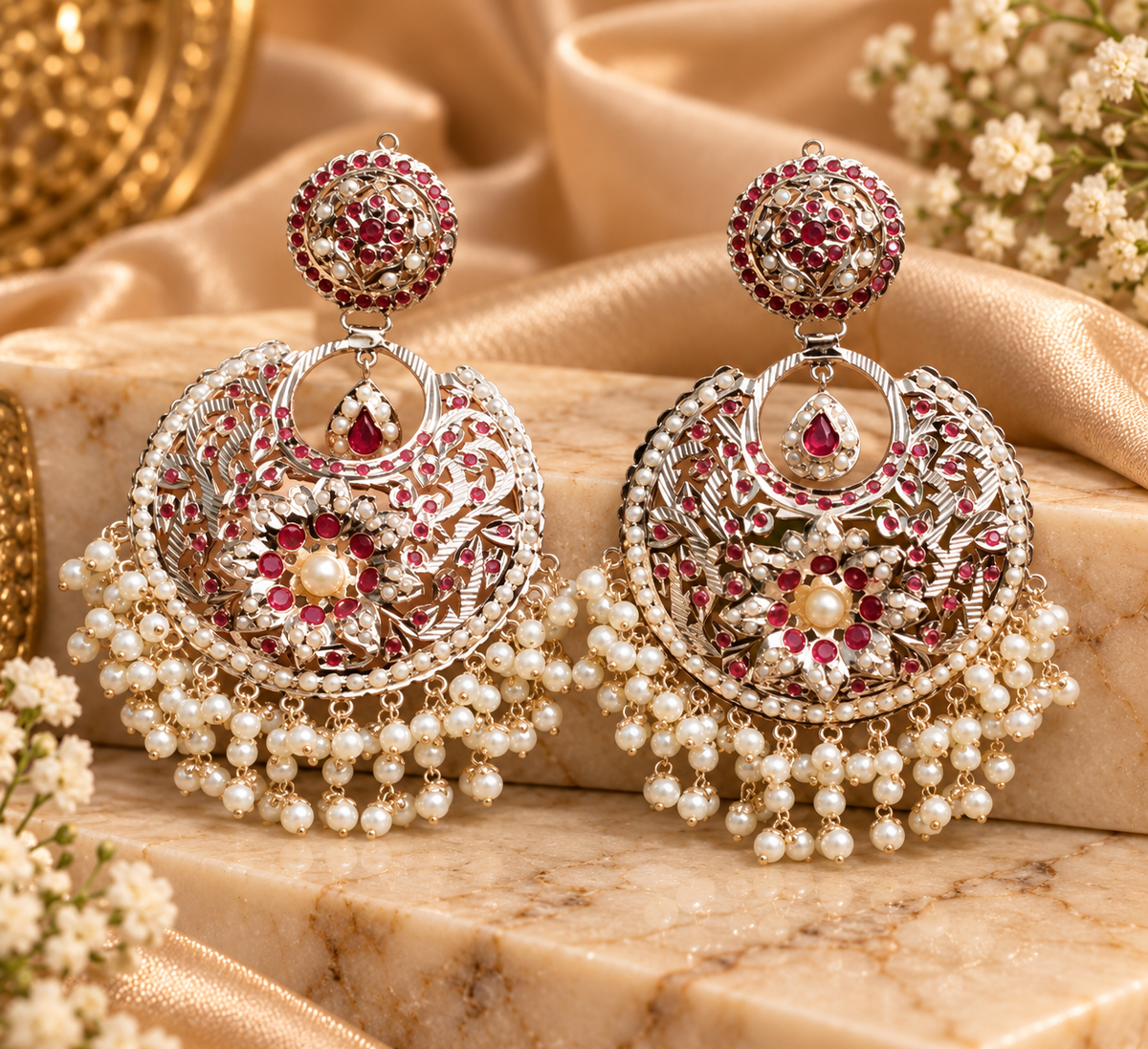 Navratan Opal jadau Chandbali