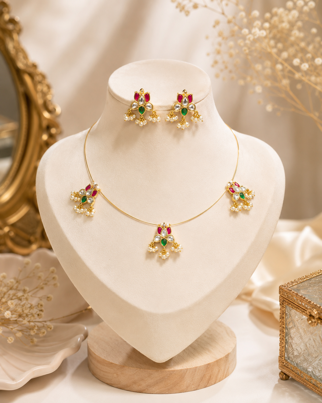 Multicolor Navya Kundan Wire Necklace Set - QUEENS JEWELS 