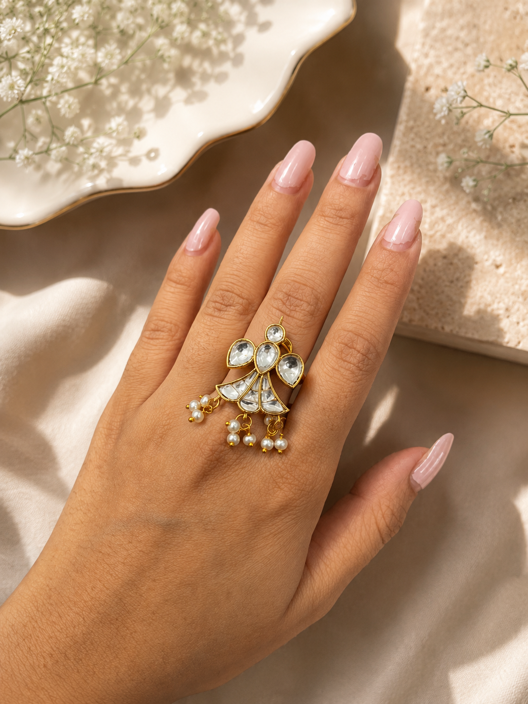 Noor Kundan Pearl Ring