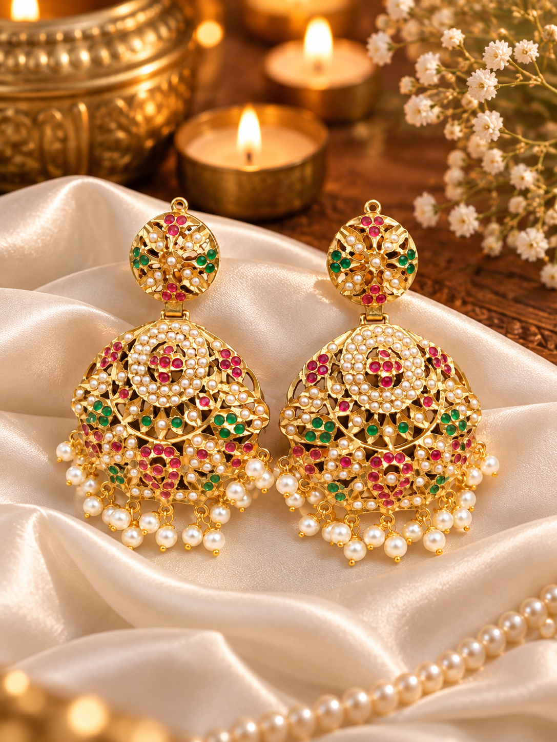 Alisha Jadau Chaandbali Earrings - QUEENS JEWELS