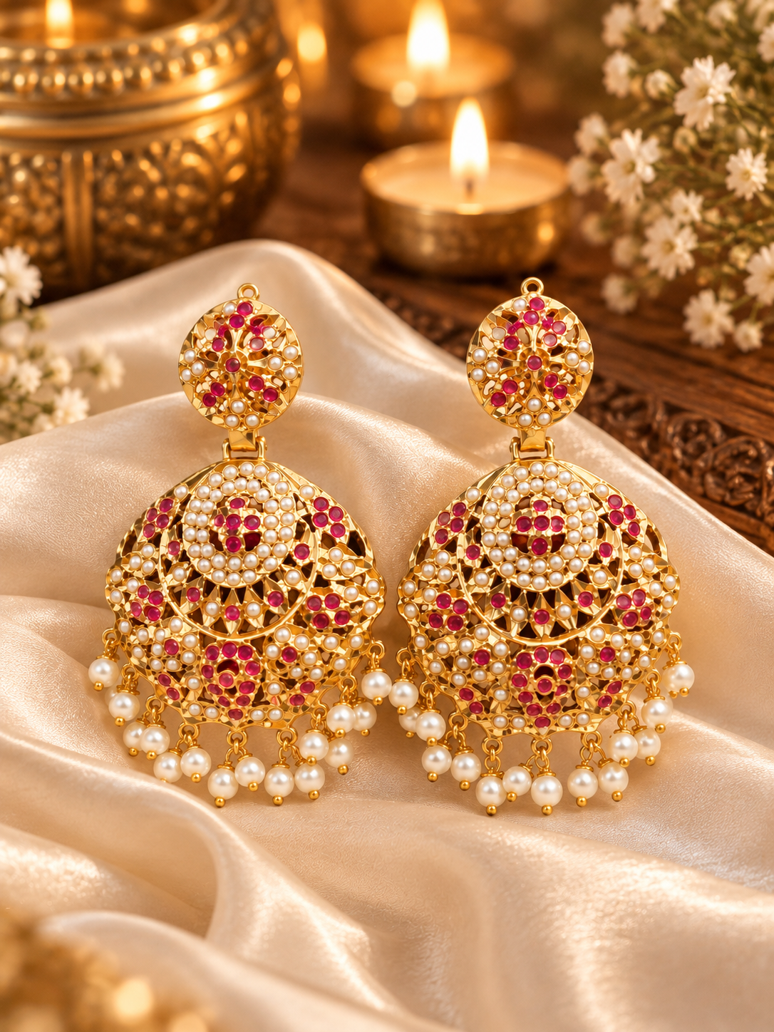 Alisha Jadau Chaandbali Earrings - QUEENS JEWELS