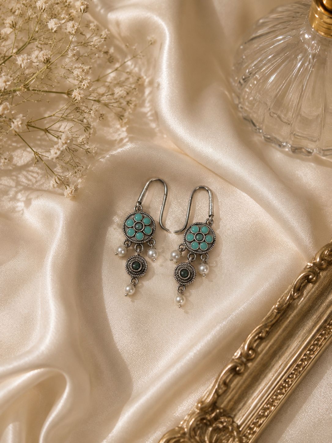 Aqua Petal Drop Earring