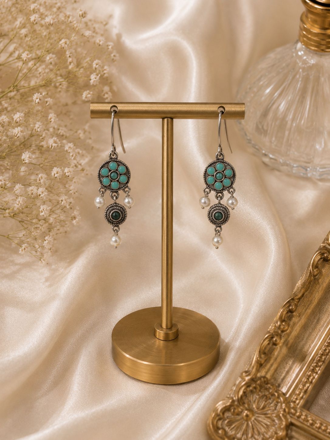 Aqua Petal Drop Earring