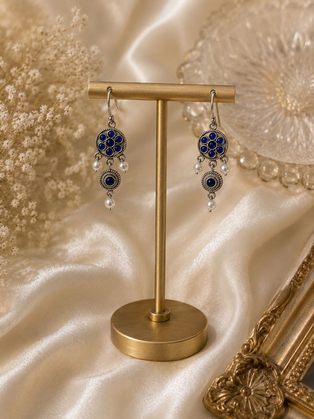 Blue Petal Drop Earrings