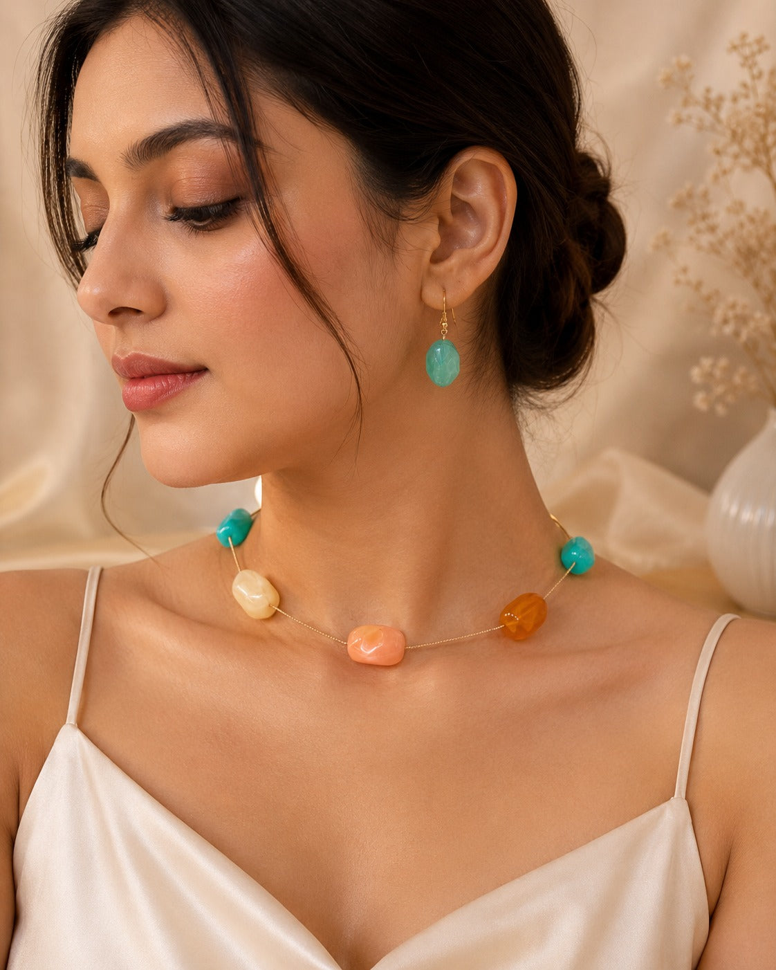Pastel Pebble Necklace Set with Earrings 