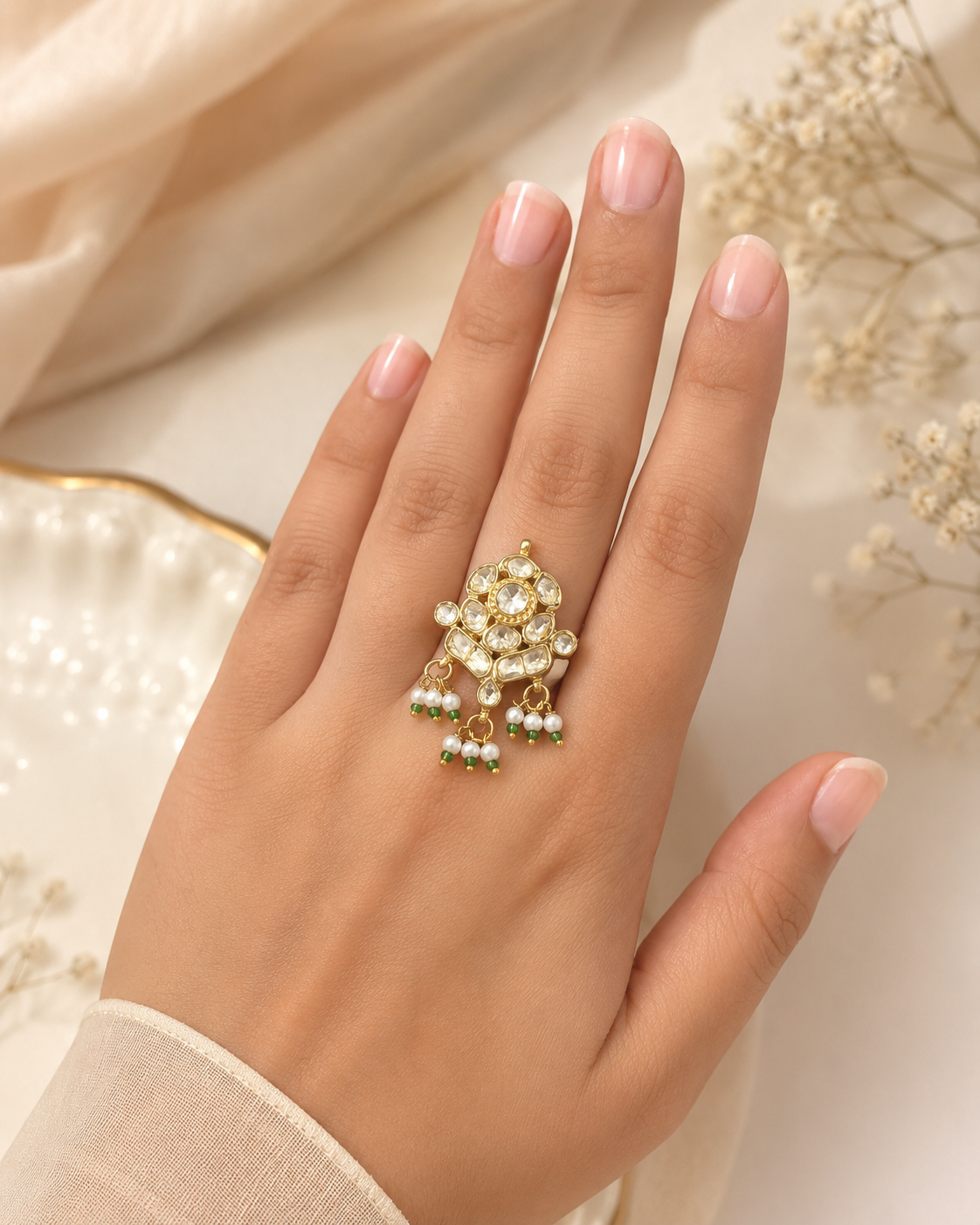 Pearl Bloom Kundan Ring
