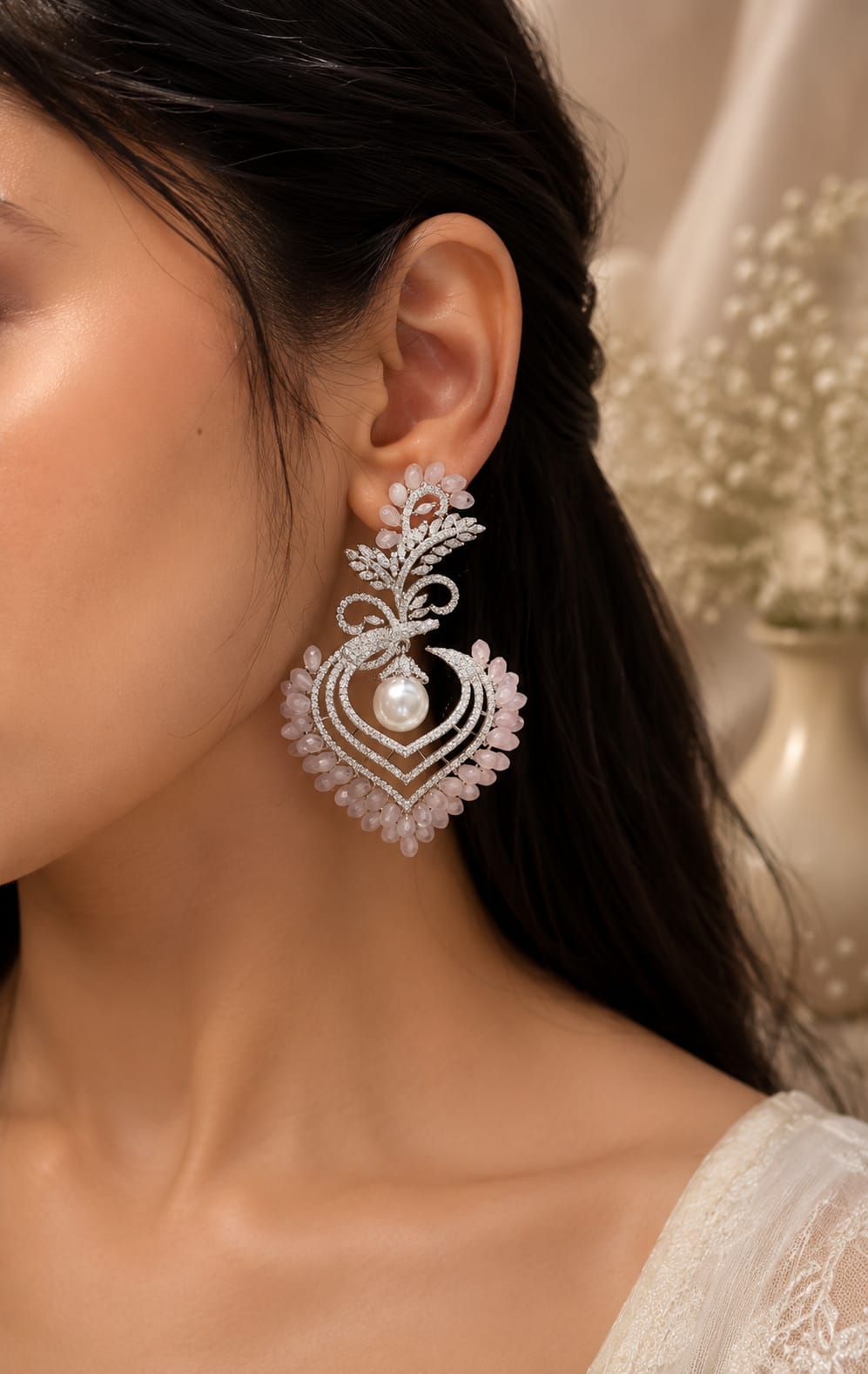 Pink Blossom Pearl Earrings 