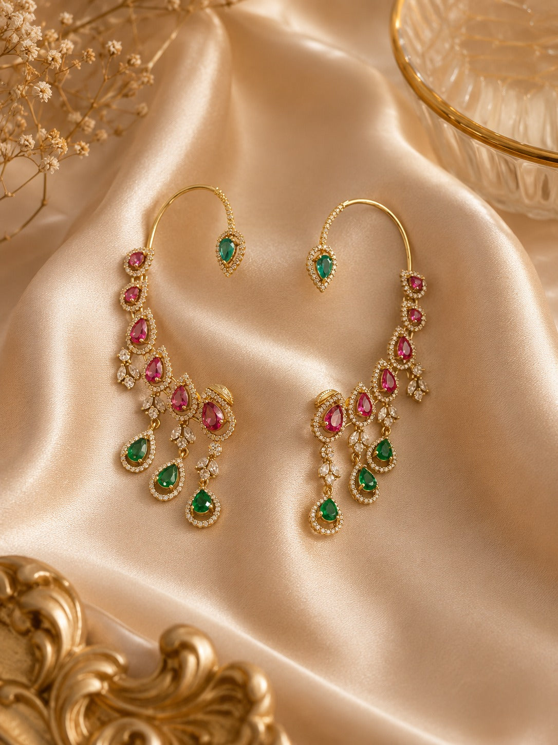 Pink American Diamond Ear Cuff - QUEENS JEWELS