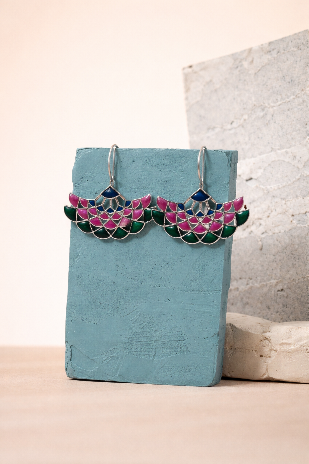 Meenakari Rangrez Petal Wave Earrings - QUEENS JEWELS 