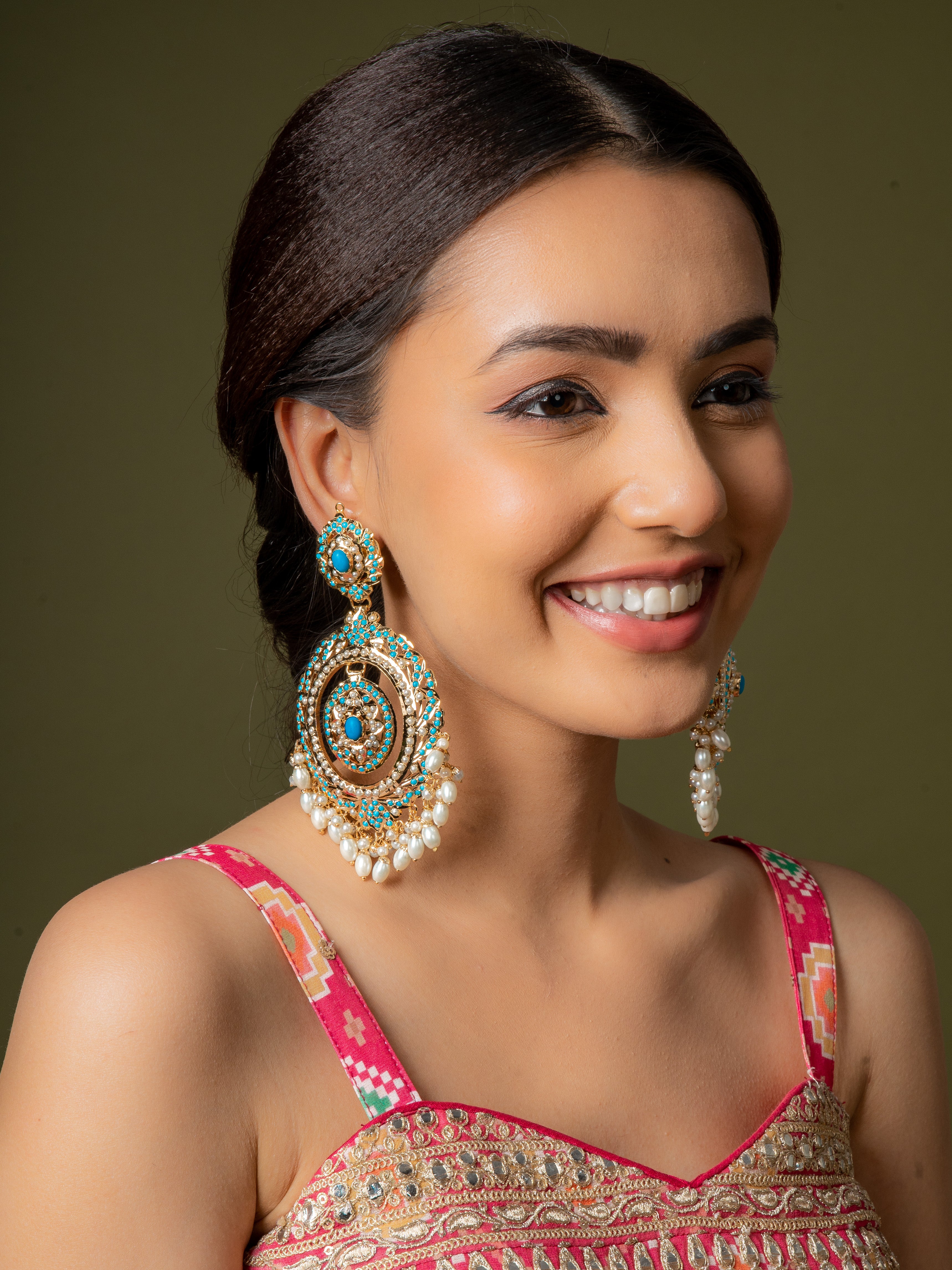 Prisha Jadau Chaandbali Earrings - QUEENS JEWELS