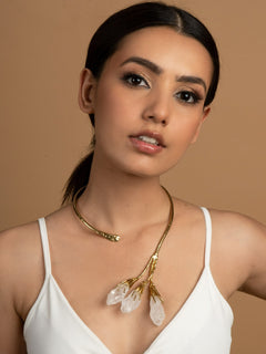 Gold Plated Rough White Crystal Choker Necklace  