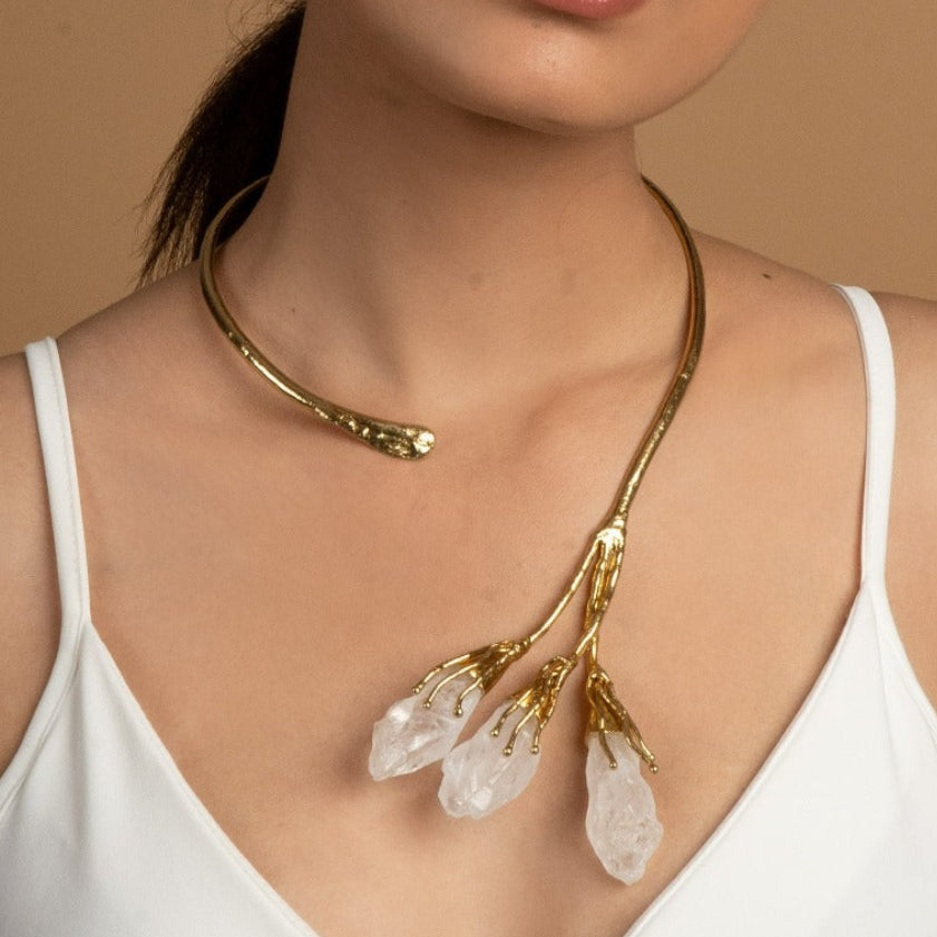 Gold Plated Crystal Necklace - QUEENS JEWELS