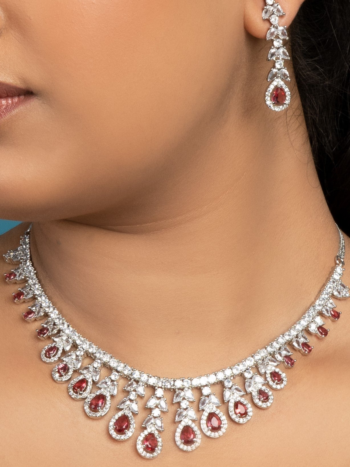 Nayaab American Diamond Choker with Earrings (Necklace and Earrings Set) - QUEENS JEWELS