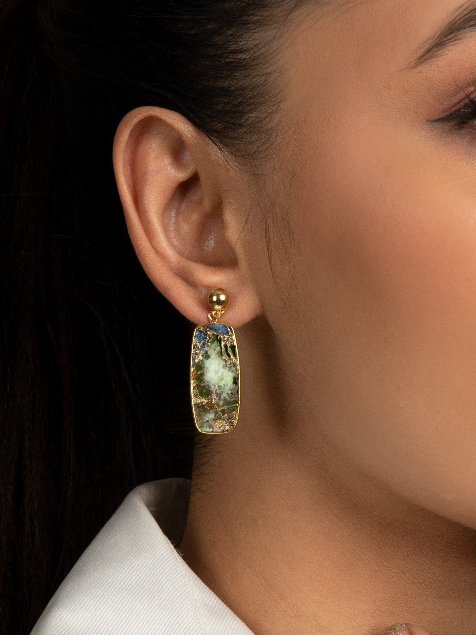 Green mohave mini dangler earrings