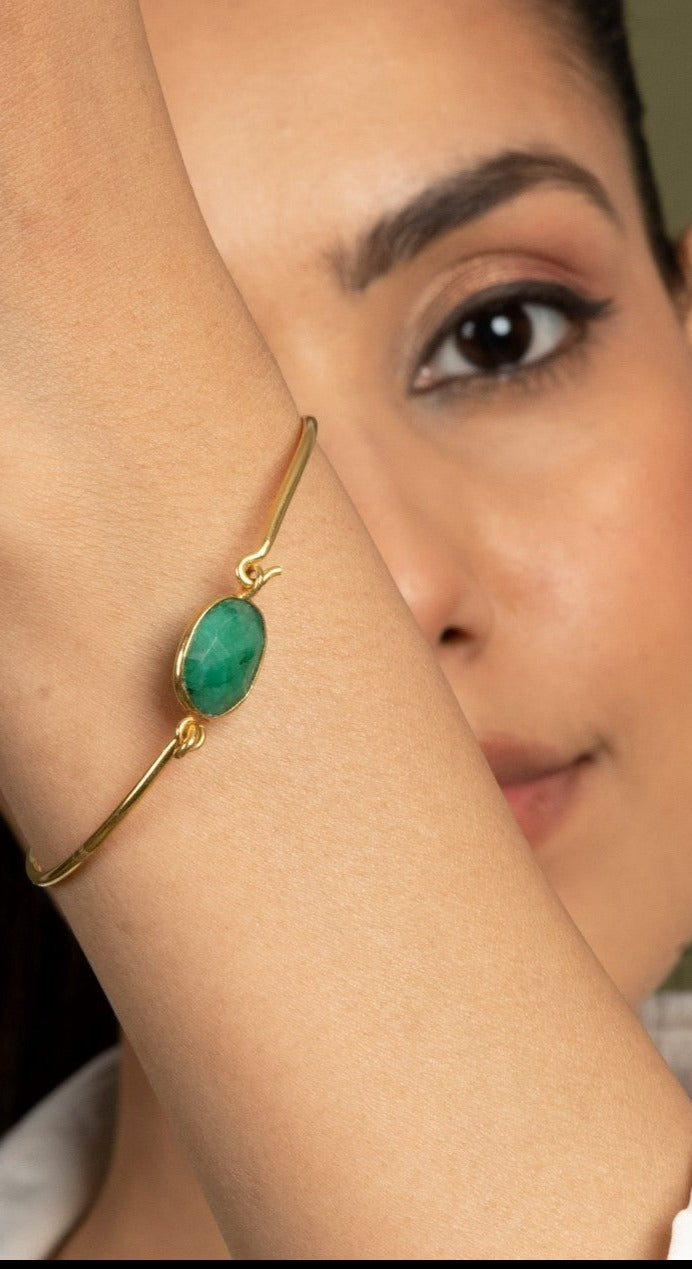 Gold Plated Green Onyx Semi Precious Stone Bracelet