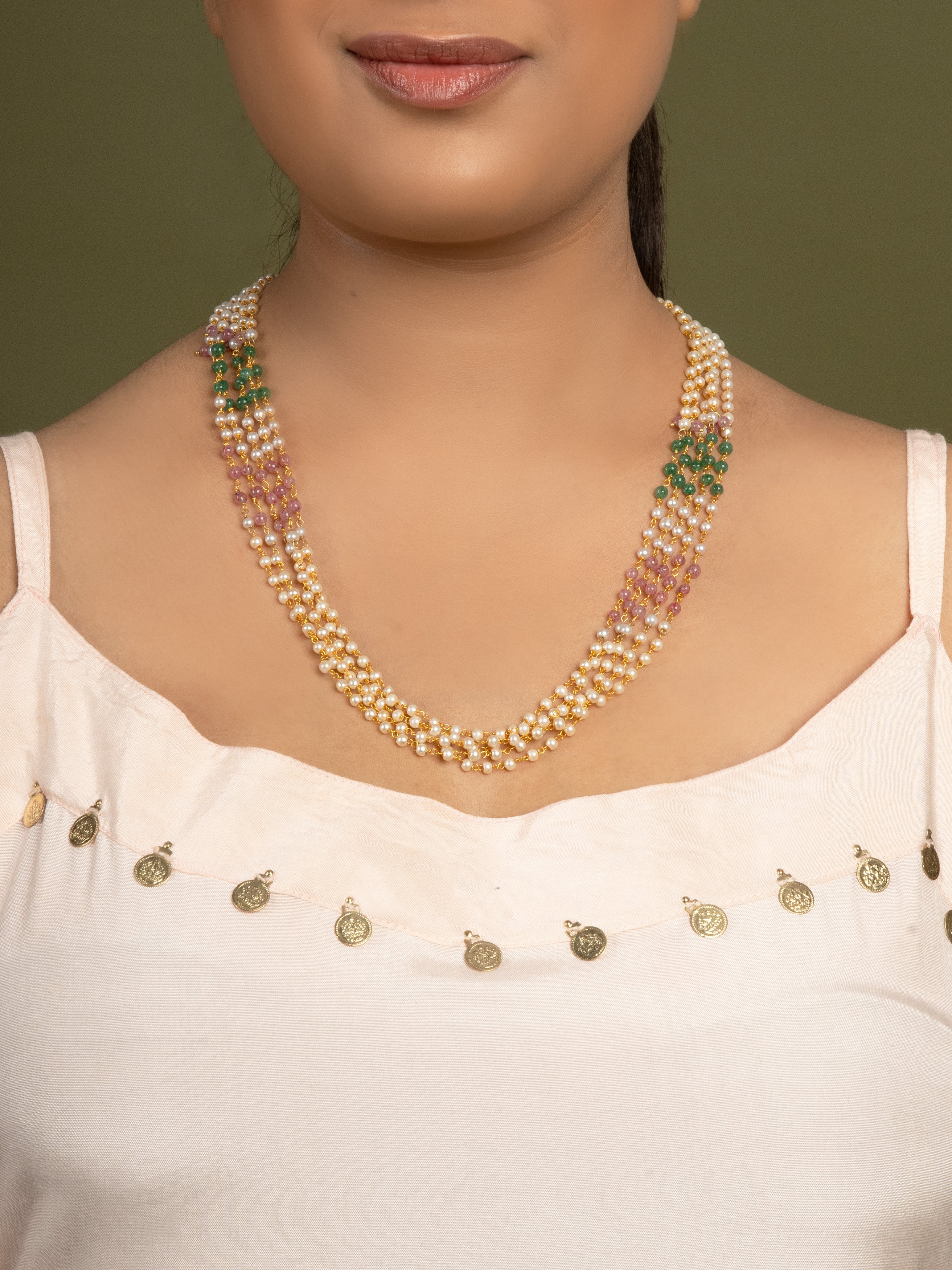 White Traditional 3 String Pearl Necklace Set, Size: 16 Inch (length) at Rs  1650/set in Hyderabad