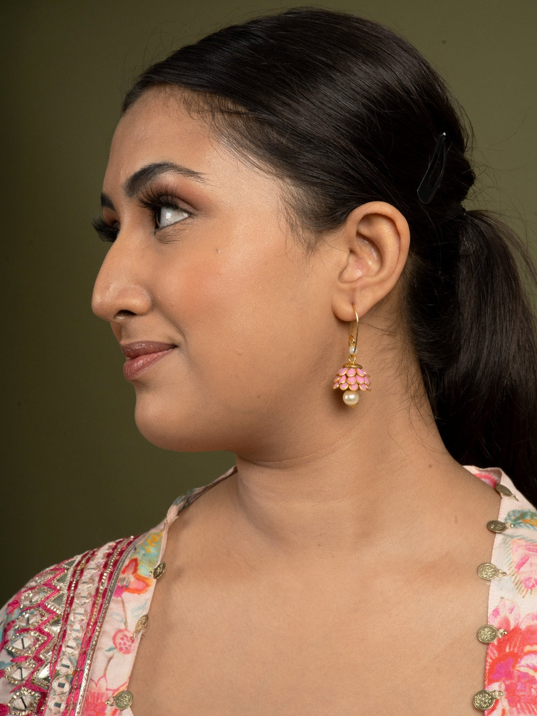 Pink pachi jhumka earrings