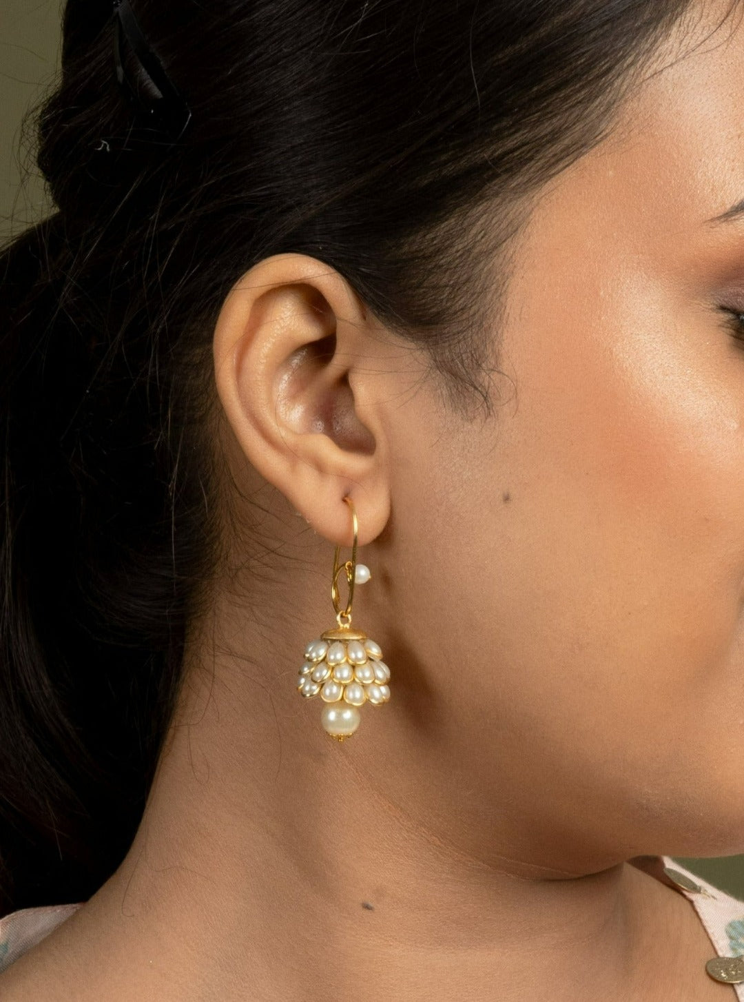 All white pachi jhumka earrings