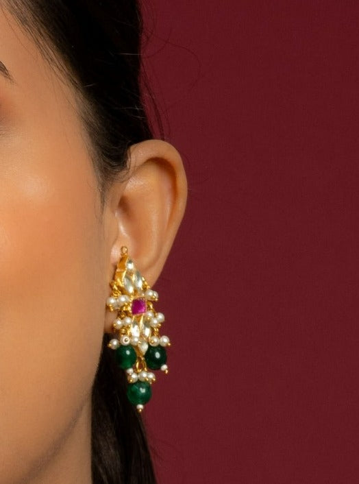 Multicolour Pachi Kundan Choker Necklace Set (Choker With Earrings Set) - QUEENS JEWELS