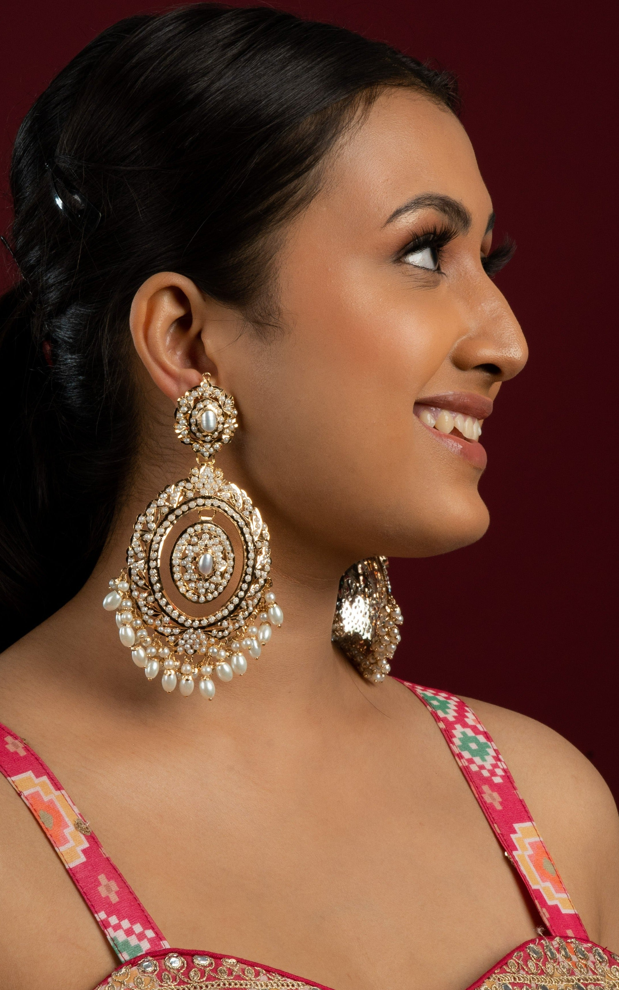 All white pearls oversized jadau chaandbali earrings