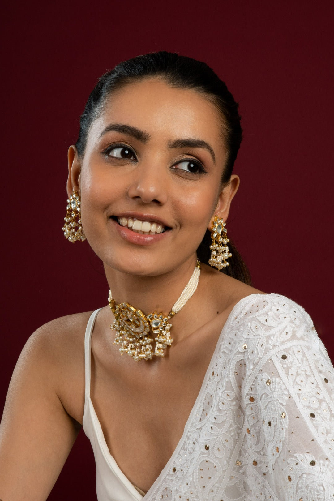 Alena Bridal Kundan Choker with Earrings (Necklace & Earrings Set) - QUEENS JEWELS