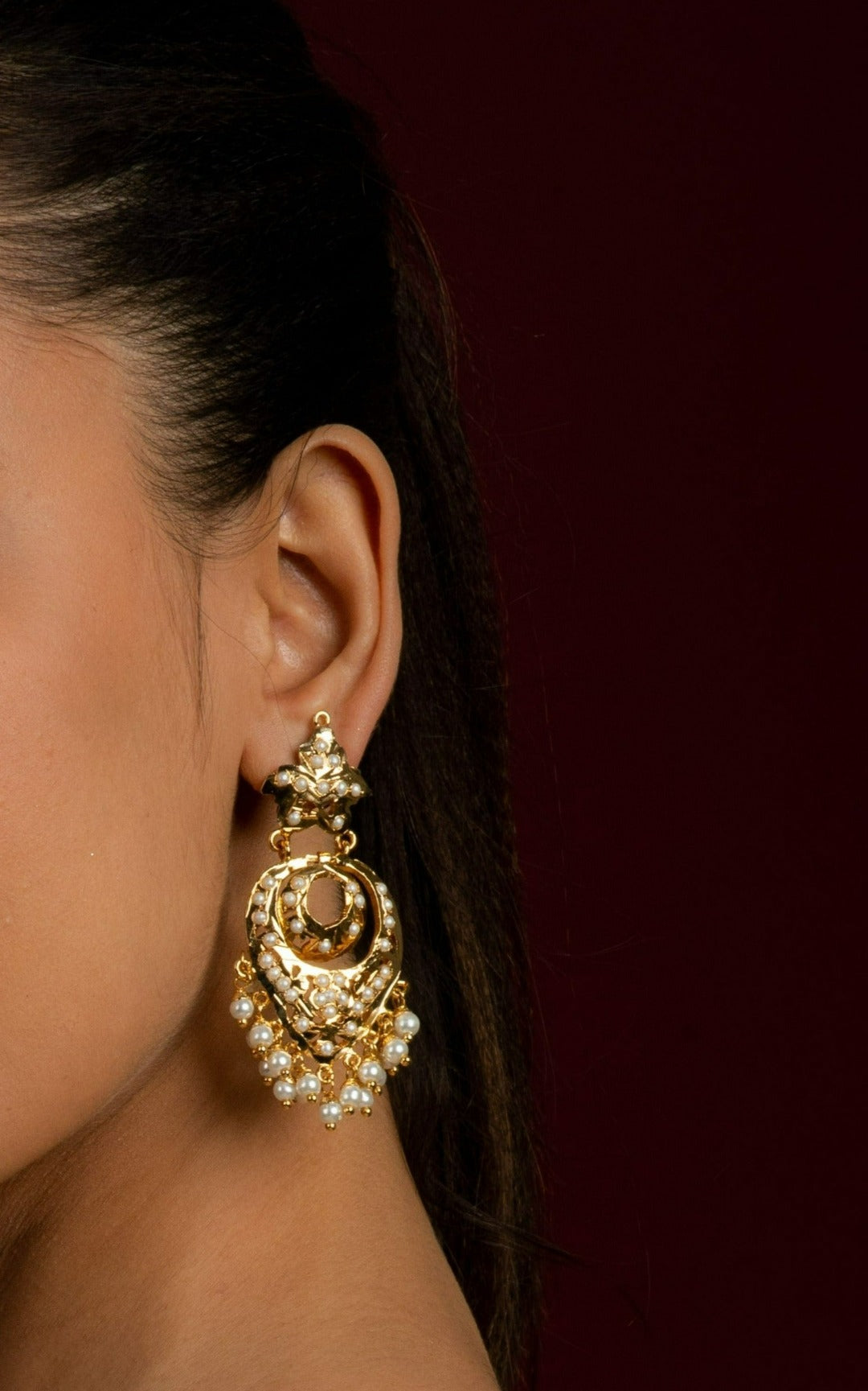 Adhira Jadau Chaandbali Earrings (Gold Plated with all White Pearls) - QUEENS JEWELS