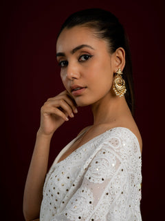 Gold plated all white pearls jadau chaandbali earrings