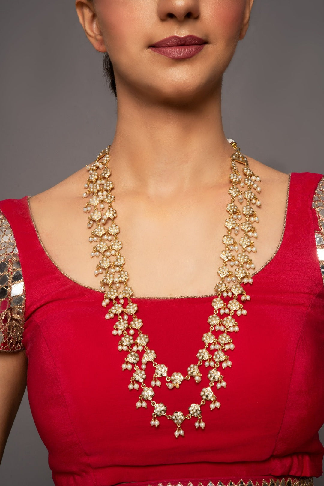 Eiana Jadau Pearl Double Layer Long Necklace - QUEENS JEWELS