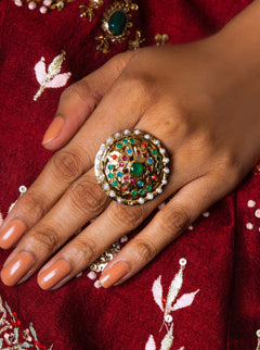 Royal Navratna Jadau Adjustable Ring - QUEENS JEWELS